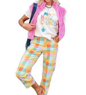 NEW POPPY & PINE madras plaid barrel pant in multicolor